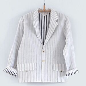 Karu Collective The Apprentice Suit Blazer Jacket Lightweight Striped Linen M